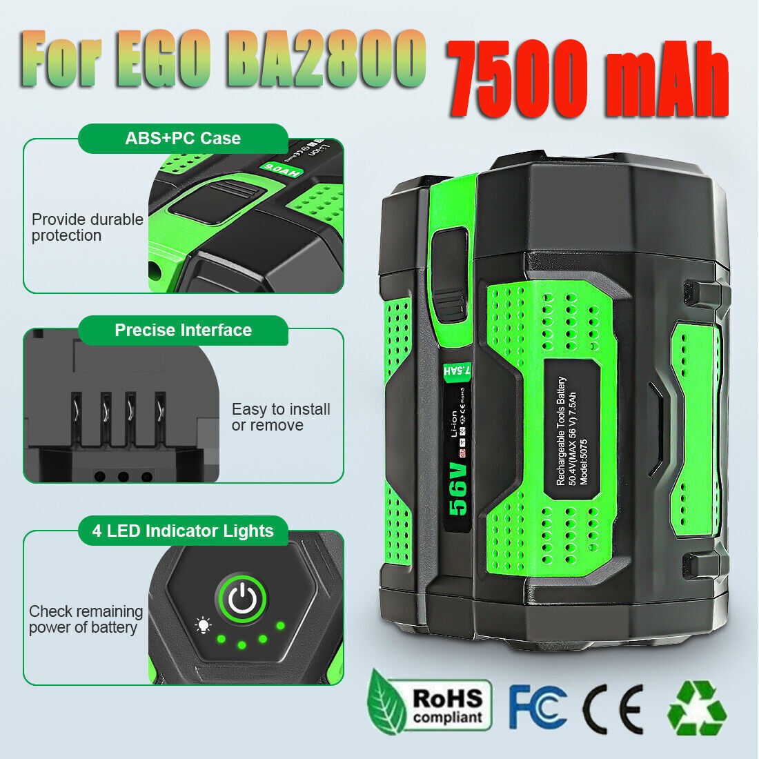 7500mAh Replace Battery For EGO 56V Power BA1400T BA4200 BA2800 ST1502LB Li-ion