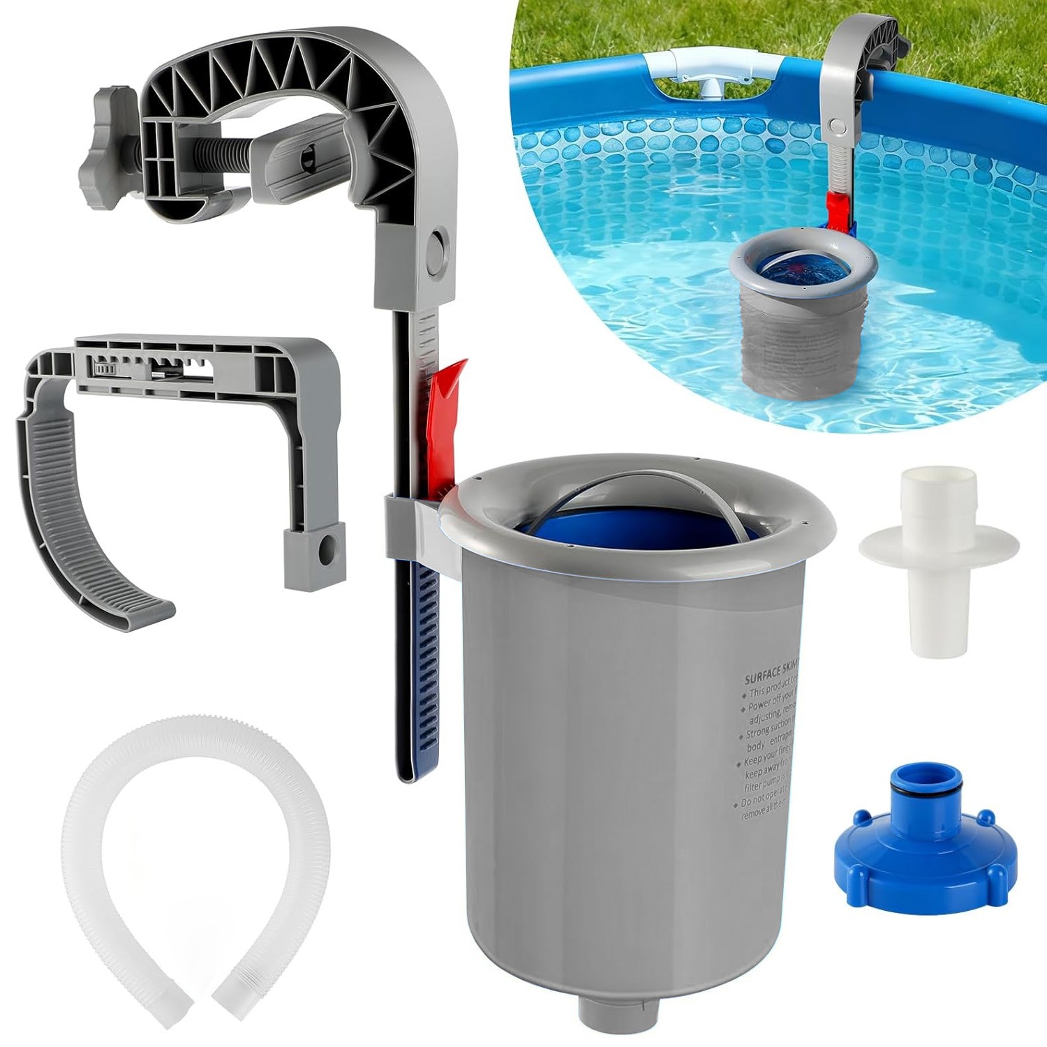 Above Ground Pool Skimmer – Wall Mount Adjustable Floating Debris Collector | US