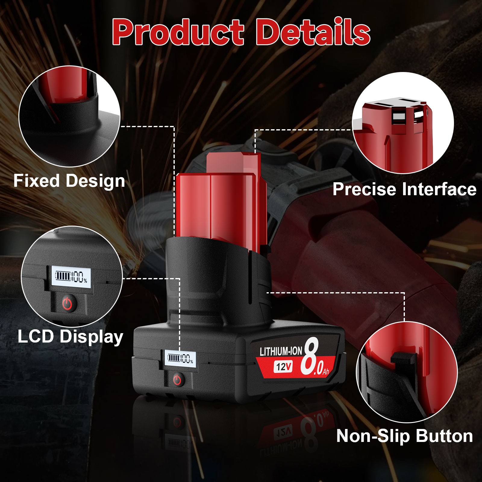 Pack For Milwaukee for M12 LITHIUM Extended Capacity 8.0Ah Battery 48-11-2460