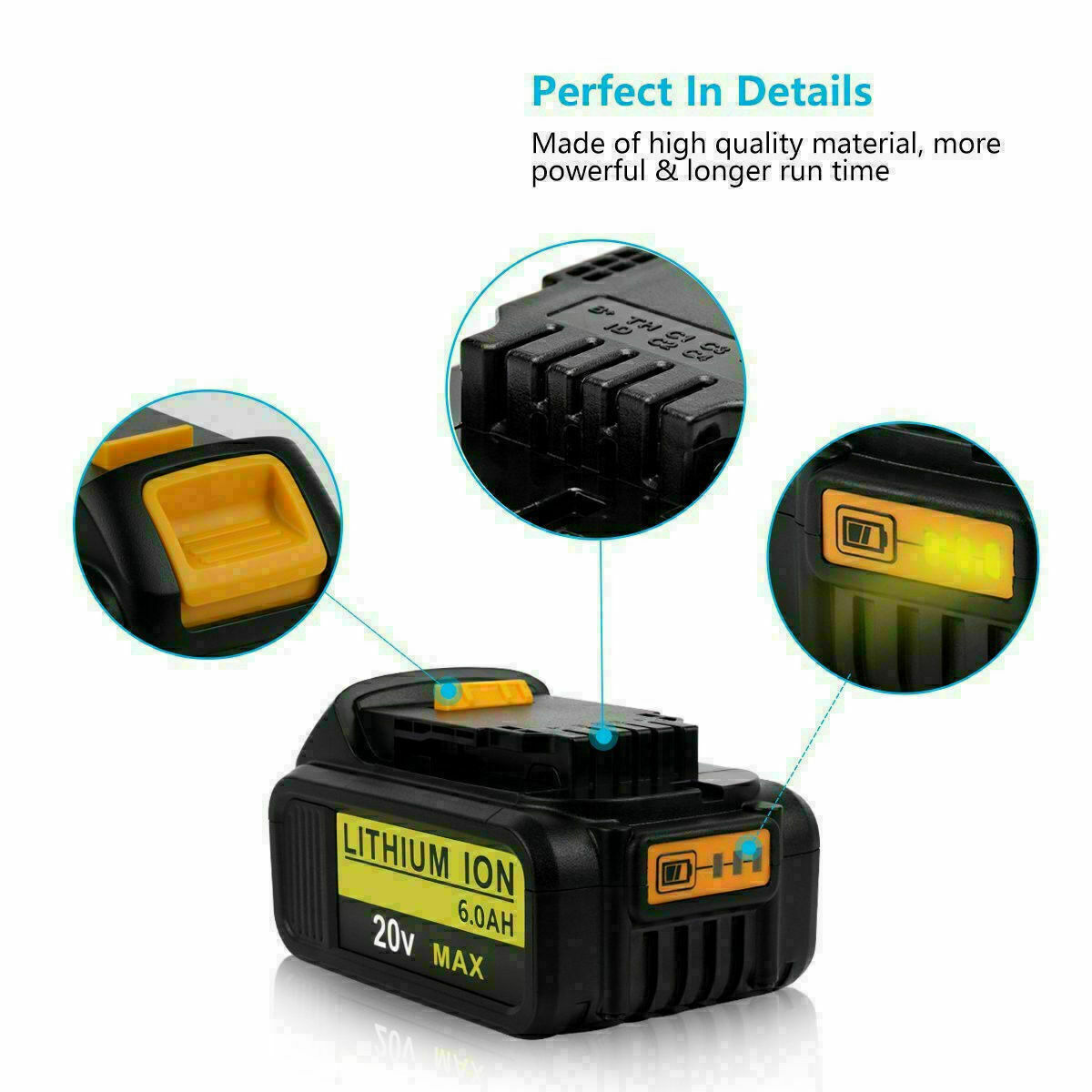 1～2Pack For Dewalt 20V 20 Volt Max 5AH Lithium Battery DCB206-2 DCB205-2/ DCB112