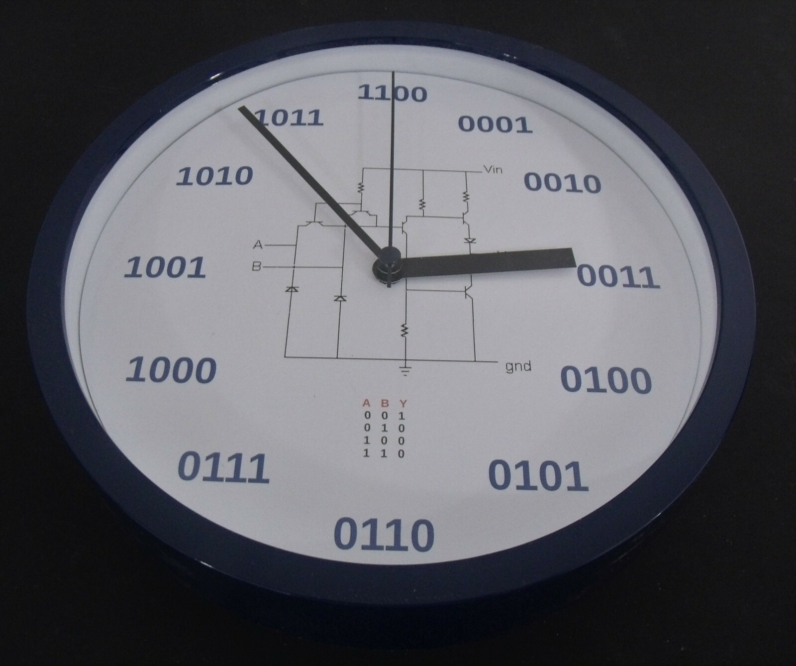 Geek Clock Analog Clock with binary numbers, NAND circuit, truth table