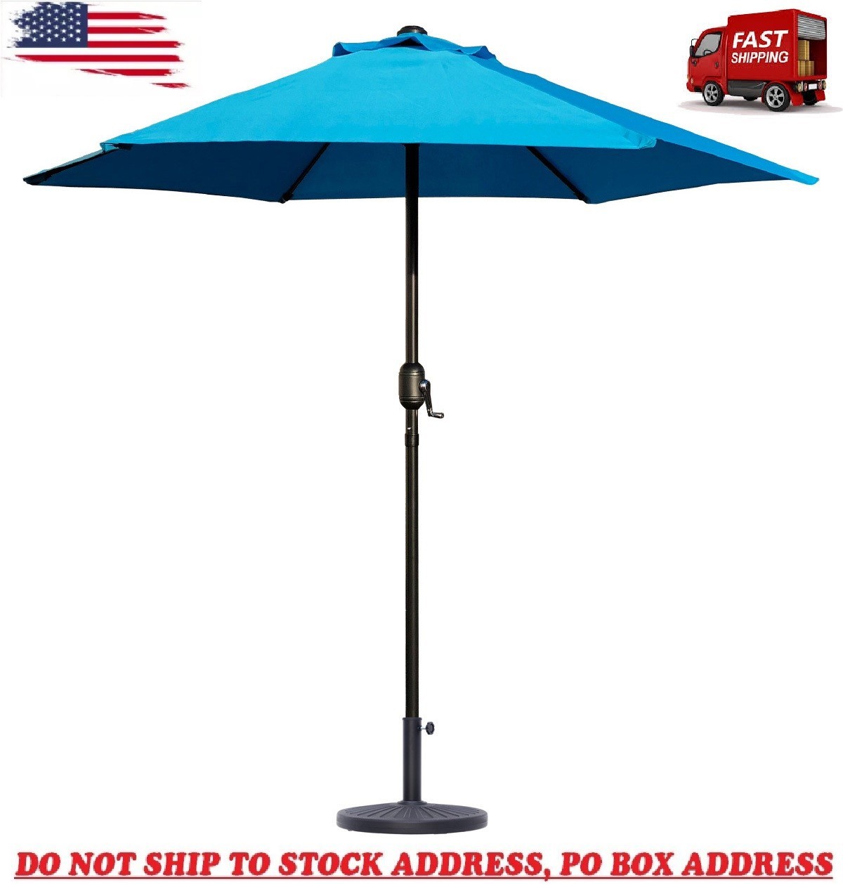 7.5 ft Outdoor Market Patio Umbrella with Crank, 6 Ribs, Sky Blue