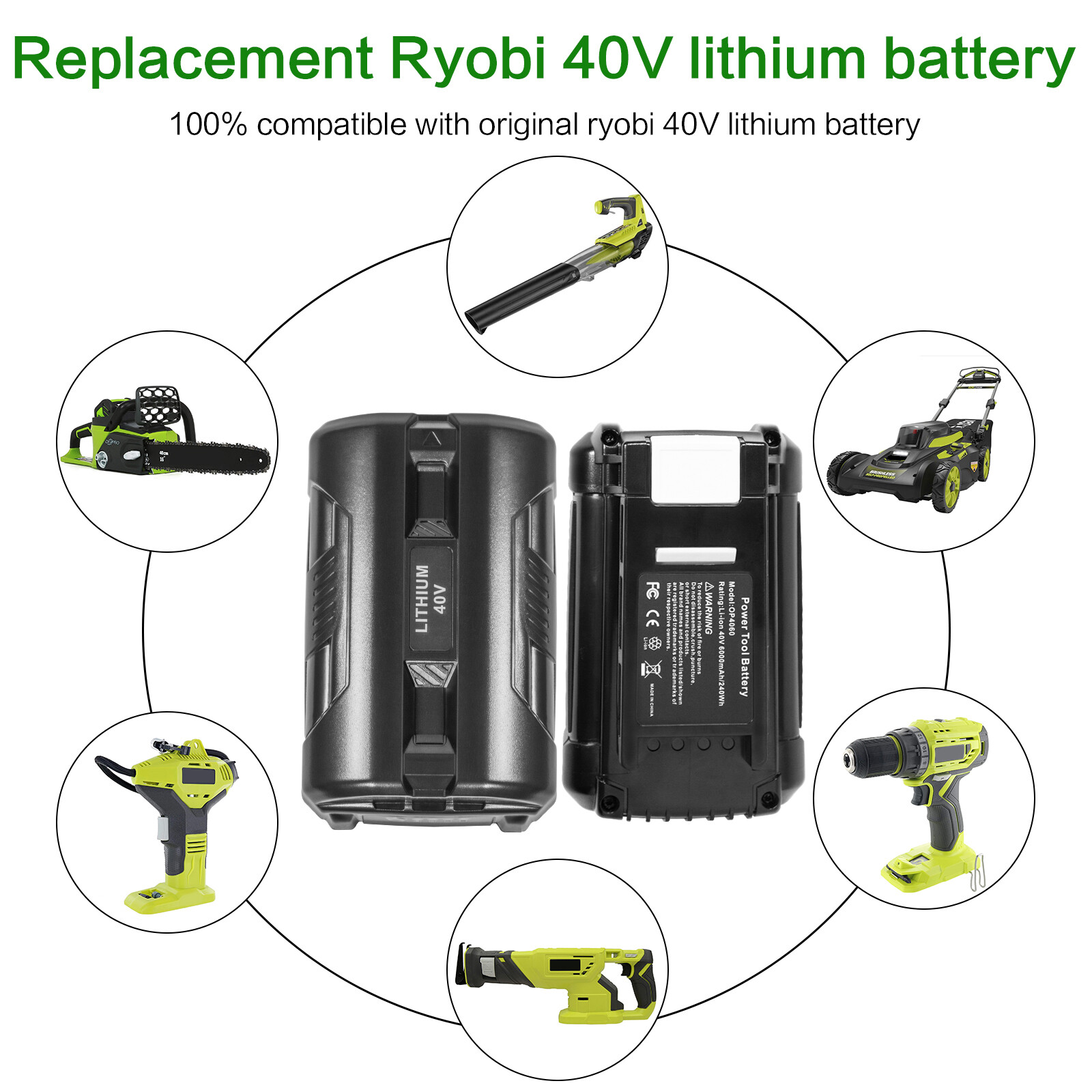 40V Battery For Ryobi 40 Volt 6.0Ah Lithium OP4050 OP40602 OP40261 OP4060 OP4030