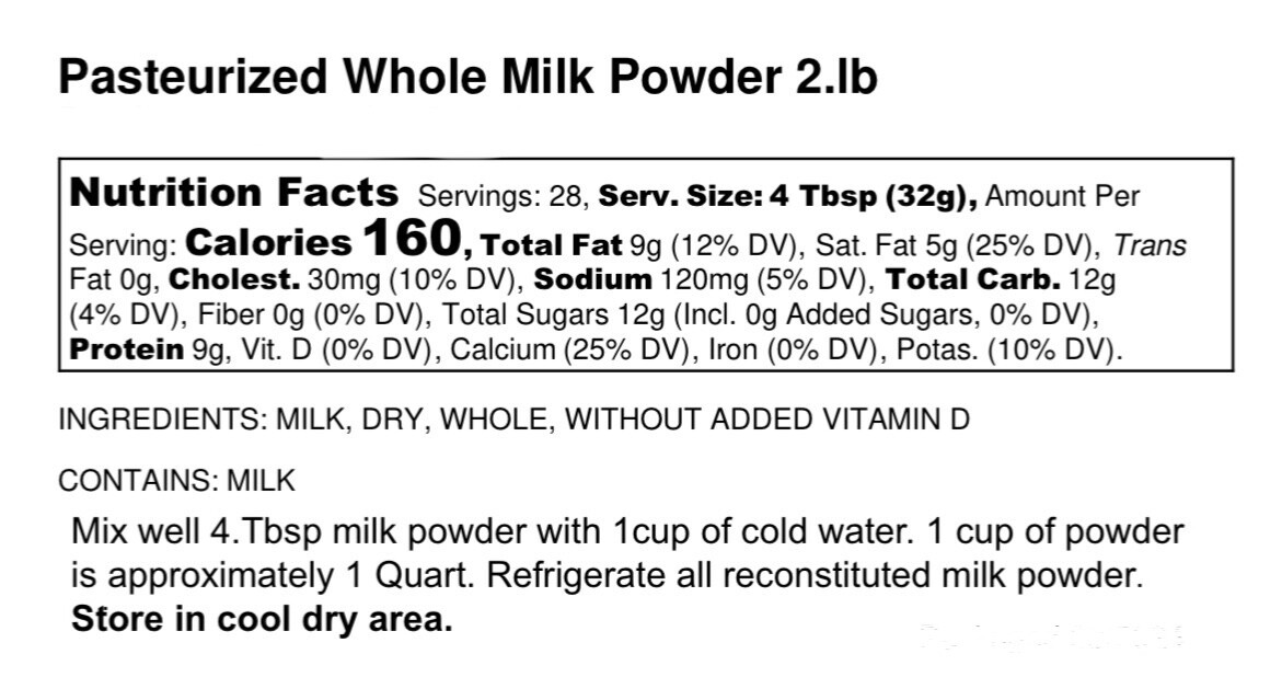Whole Fat Dry Powdered Milk*USA Made*Mylar Bag*Emergency Food Supply~Up to 20lbs