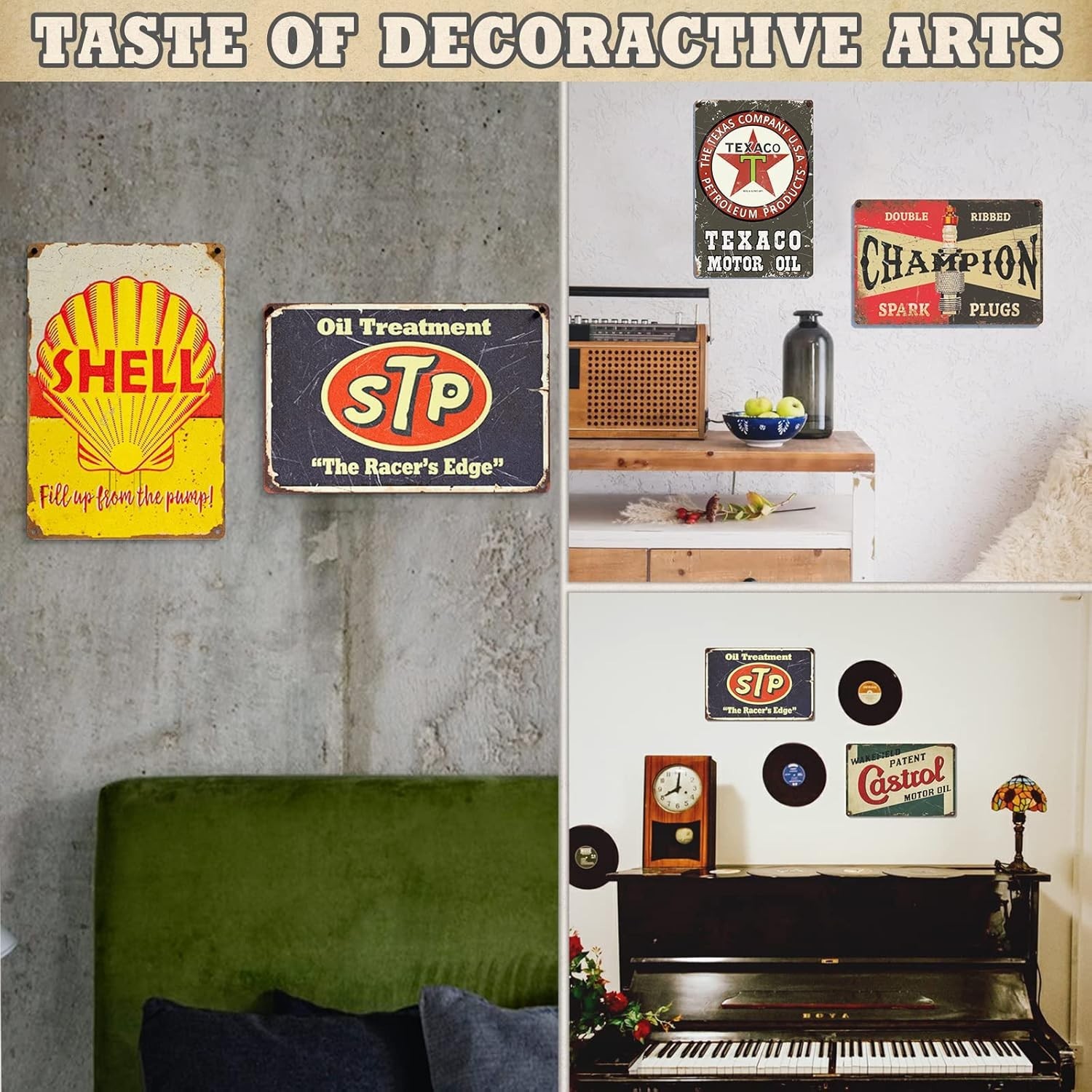 Vintage Garage Signs 5PCS PVC Retro Wall Decor Car Oil Gas Station Theme