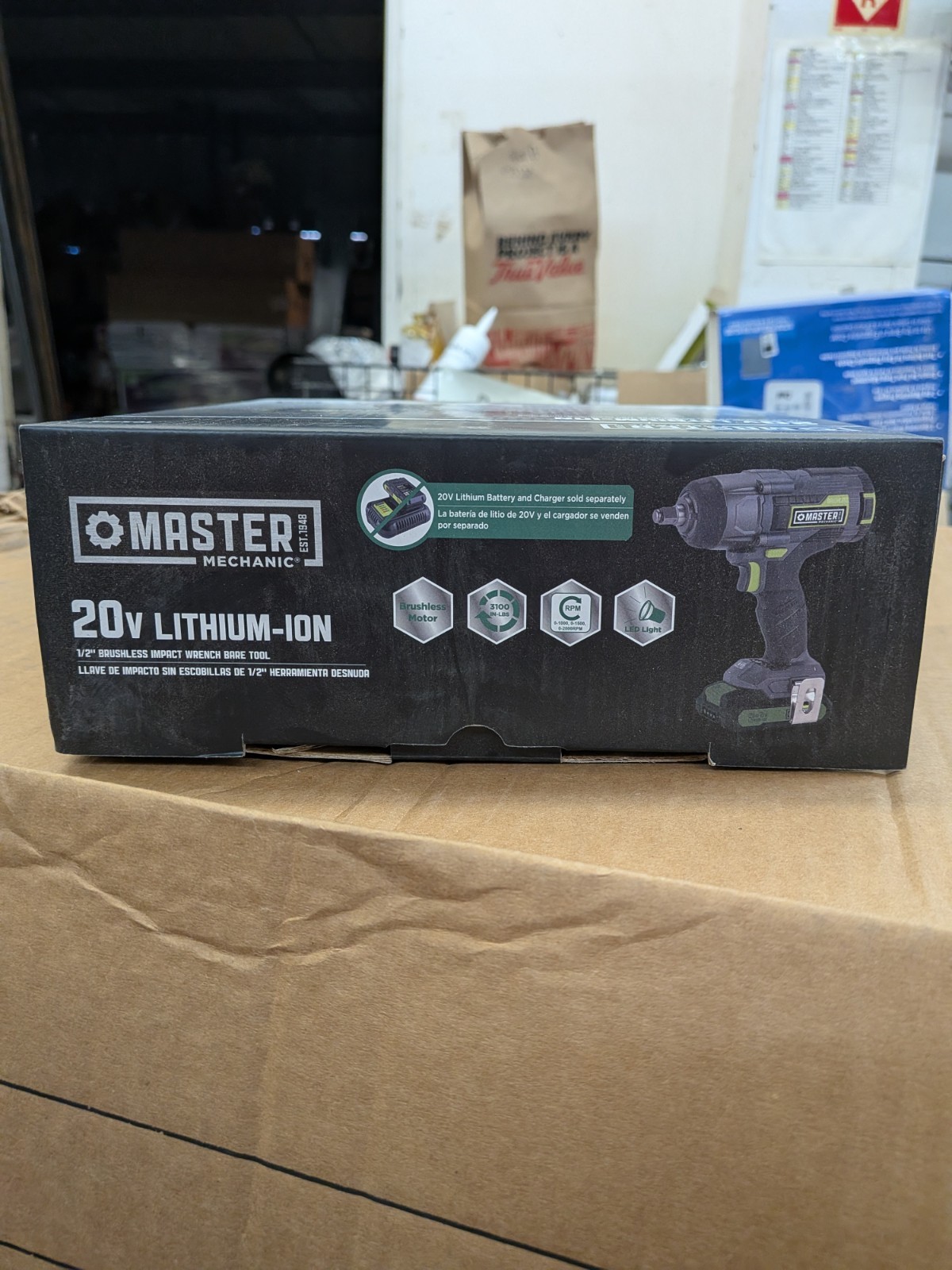NO BATTERY – Master Mechanic 20V Li-Ion Brushless 1/2″ Impact Wrench Tool 103714