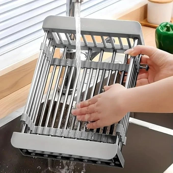 Over Sink Expandable Kitchen Drying Rack Stainless Steel Dish Drainer Adjustable