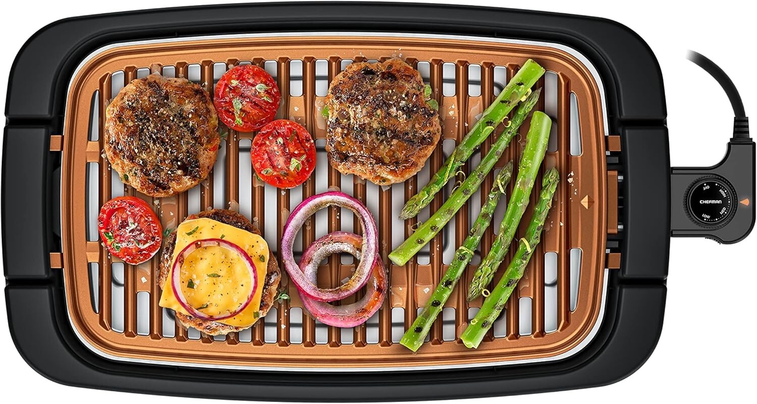 Smokeless Indoor Electric Grill, Adjustable Temperature Control, Dishwasher-Safe