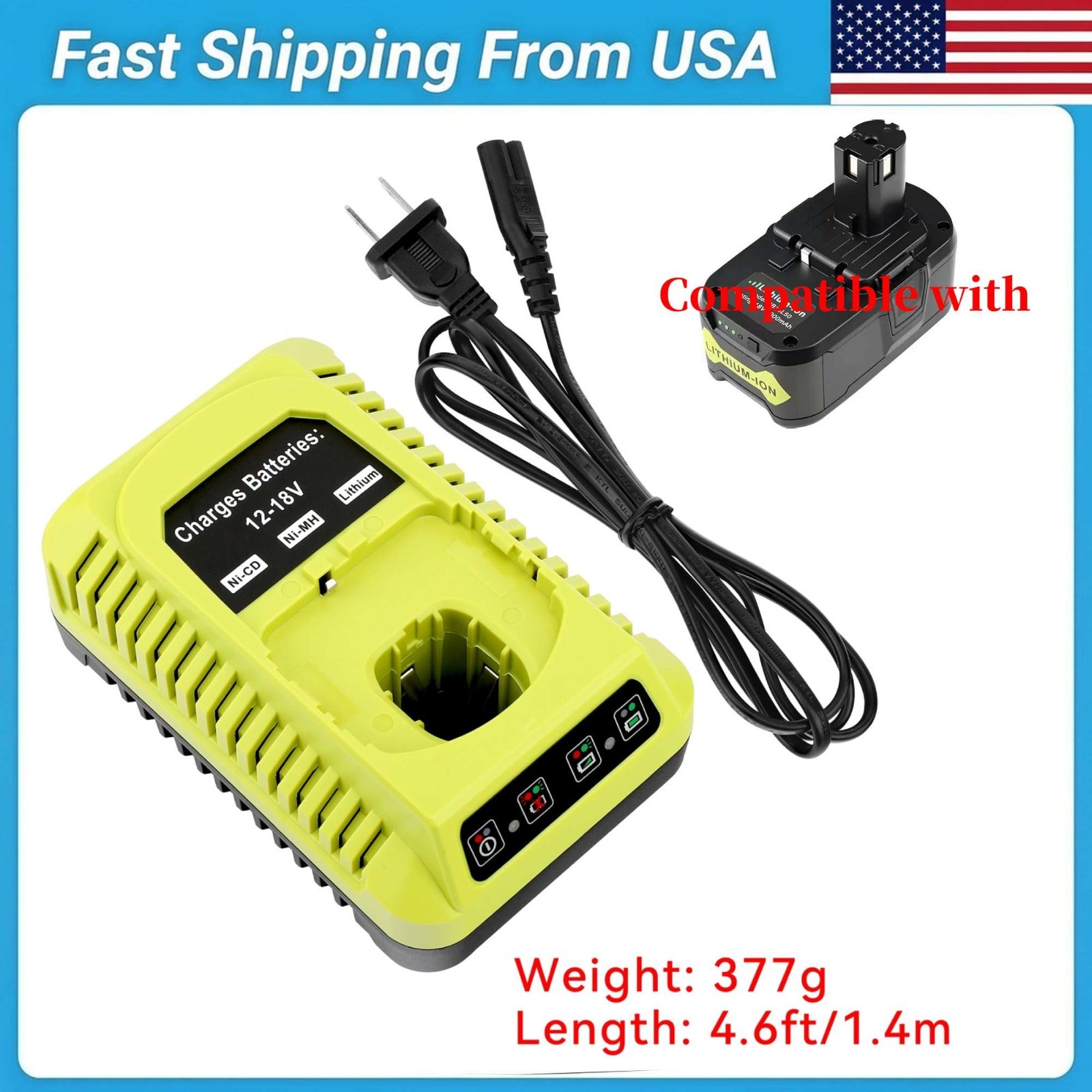 P117 Charger For Ryobi 18V Lithium Battery P189 P190 P191 P192 P193 P194 P197