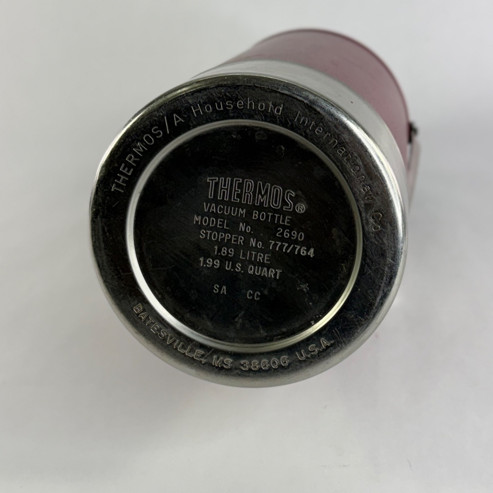 Thermos Model 2690 Vacuum Bottle 1.99 Qt Red Black Stainless USA Made Vintage