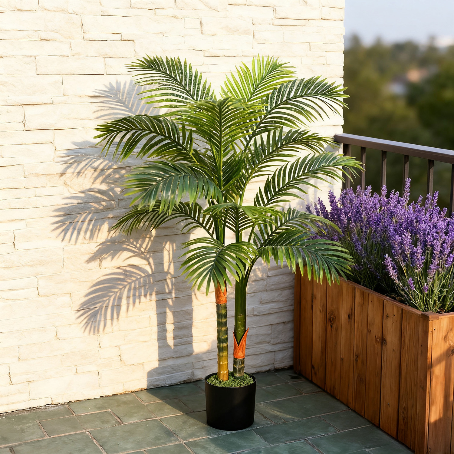 NOVAROOT 6FT Double Golden Cane Palm Artificial Tree Lush Realistic Home Decor