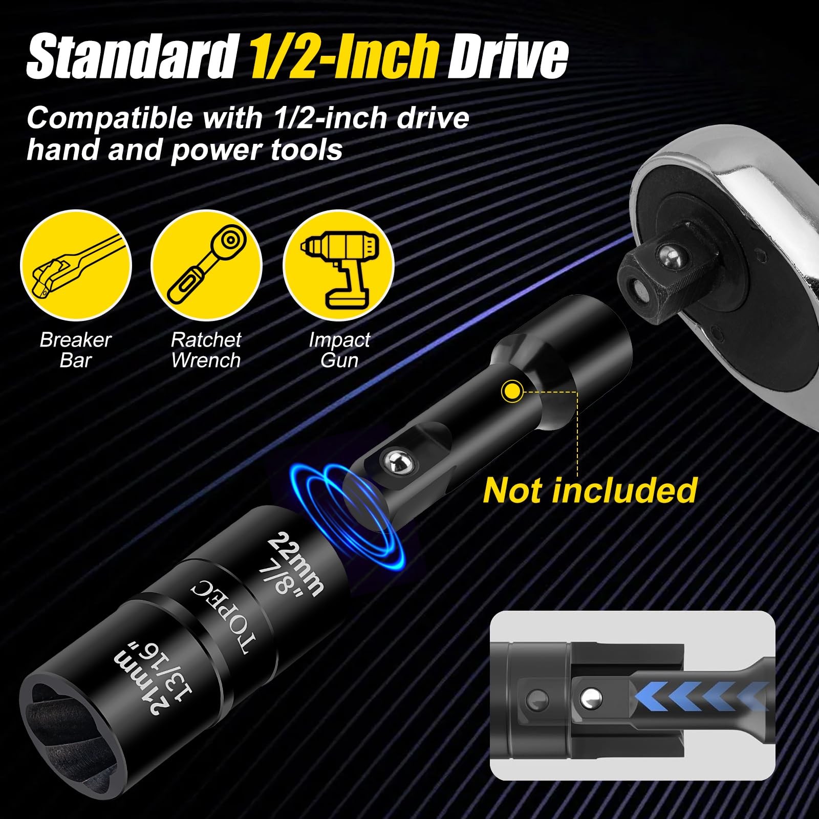 Topec 26mm x 27mm Flip Lug Nut Extractor, 1/2″ Drive 26 x