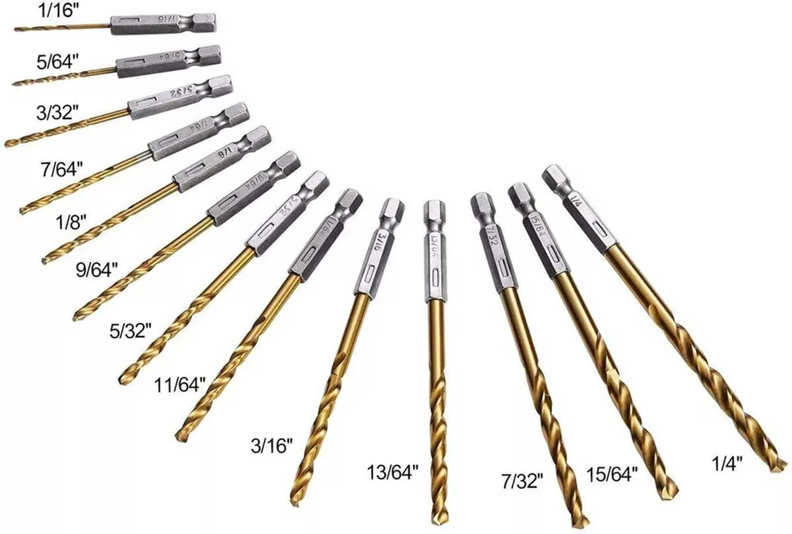13PCS 1/4″ HEX Shank Drill Bits With Titanium Coating HSS Twist Drill Set Metal