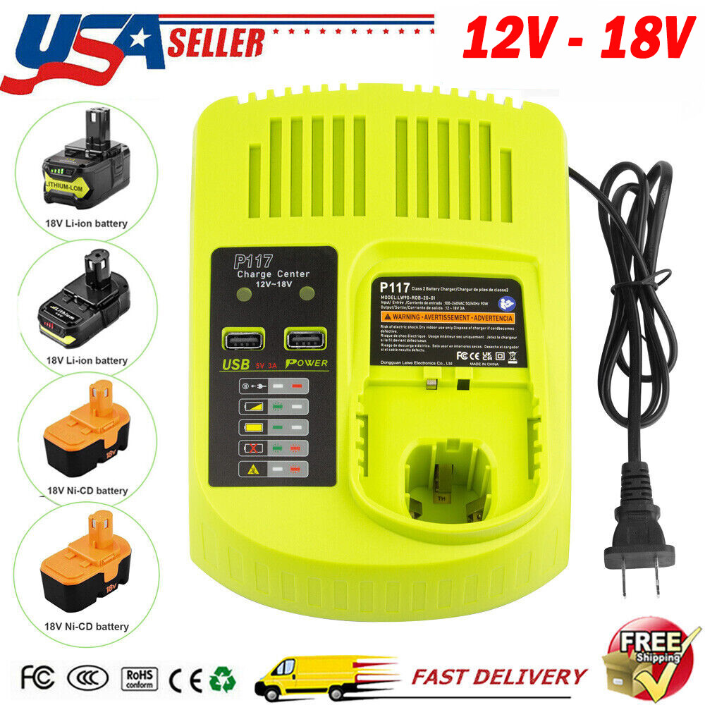 For RYOBI 18V for P117 Battery Charger High Capacity 18Volt Lithium-Ion for P108