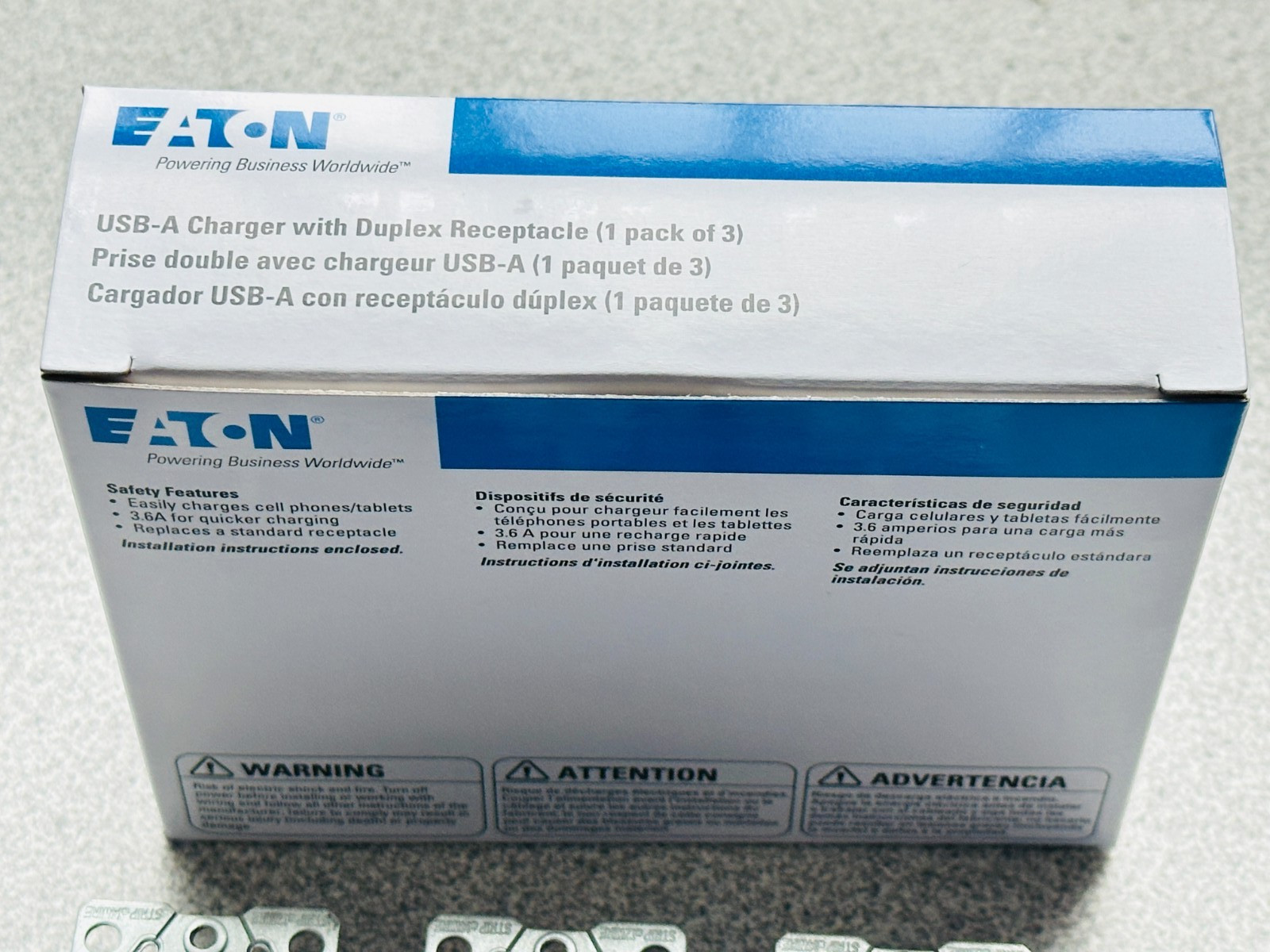 NEW 3 Pack Eaton TR7765W Dual USB-A Charger Duplex Receptacle 15A White TR LOT