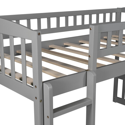 Wood Loft Bed with Slide Loft Bunk Bed Platform Bed Frames For Kids Teens Adults