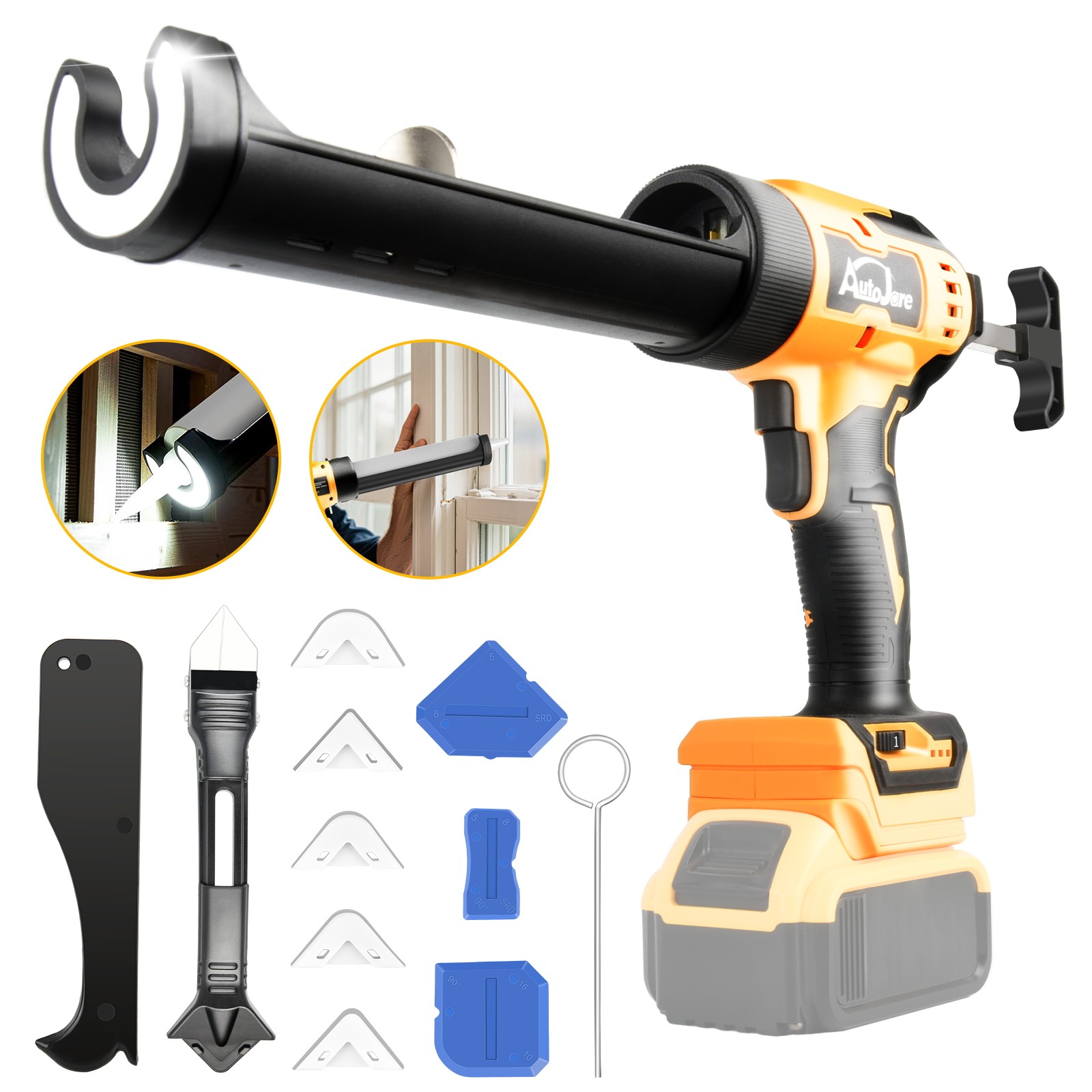 Cordless Caulking Gun for Dewalt 20V Max Battery,10 Oz 6 Speed for Sealing