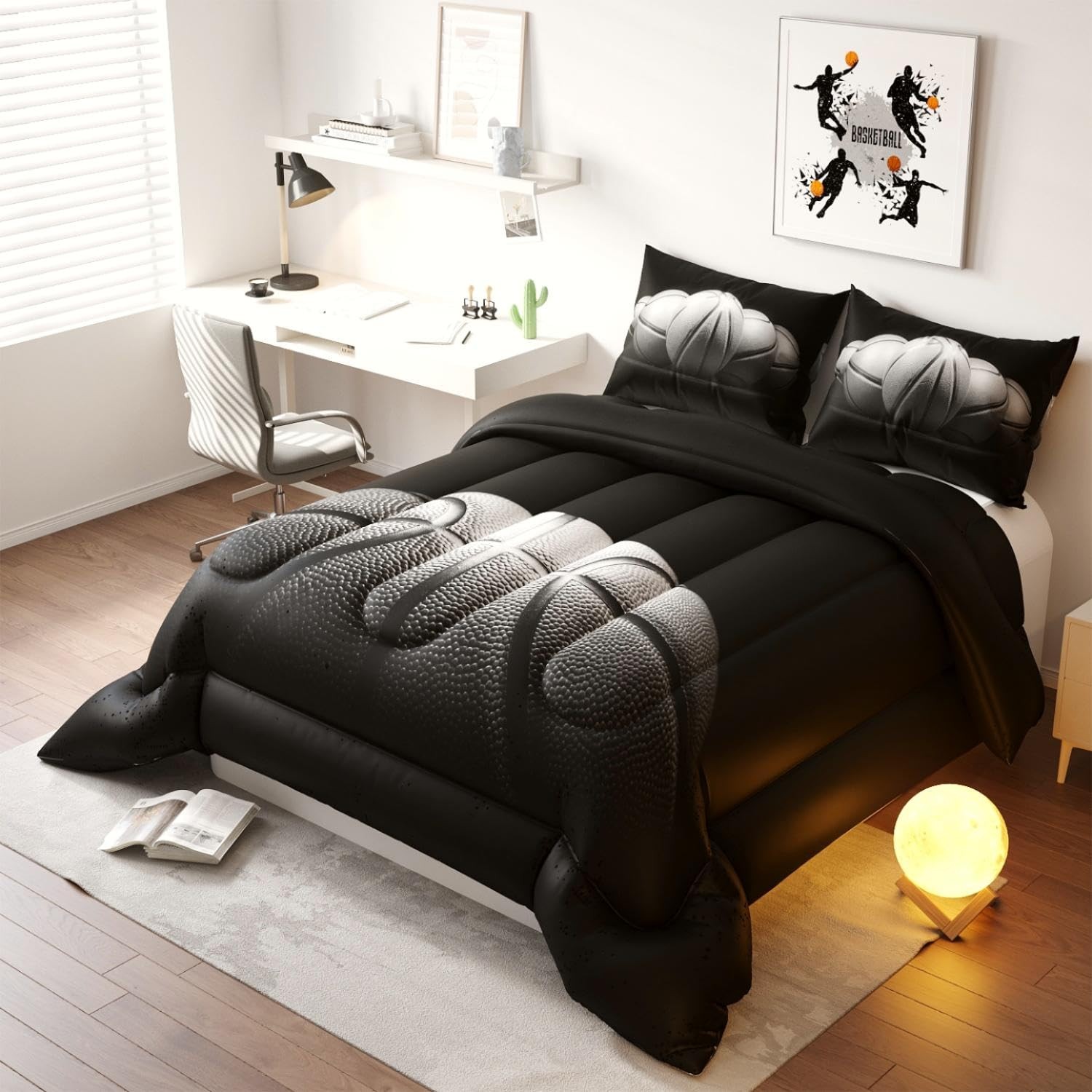 Basketball Comforter Set, Black Pattern for Teens Adults,Decorative Bedding C…