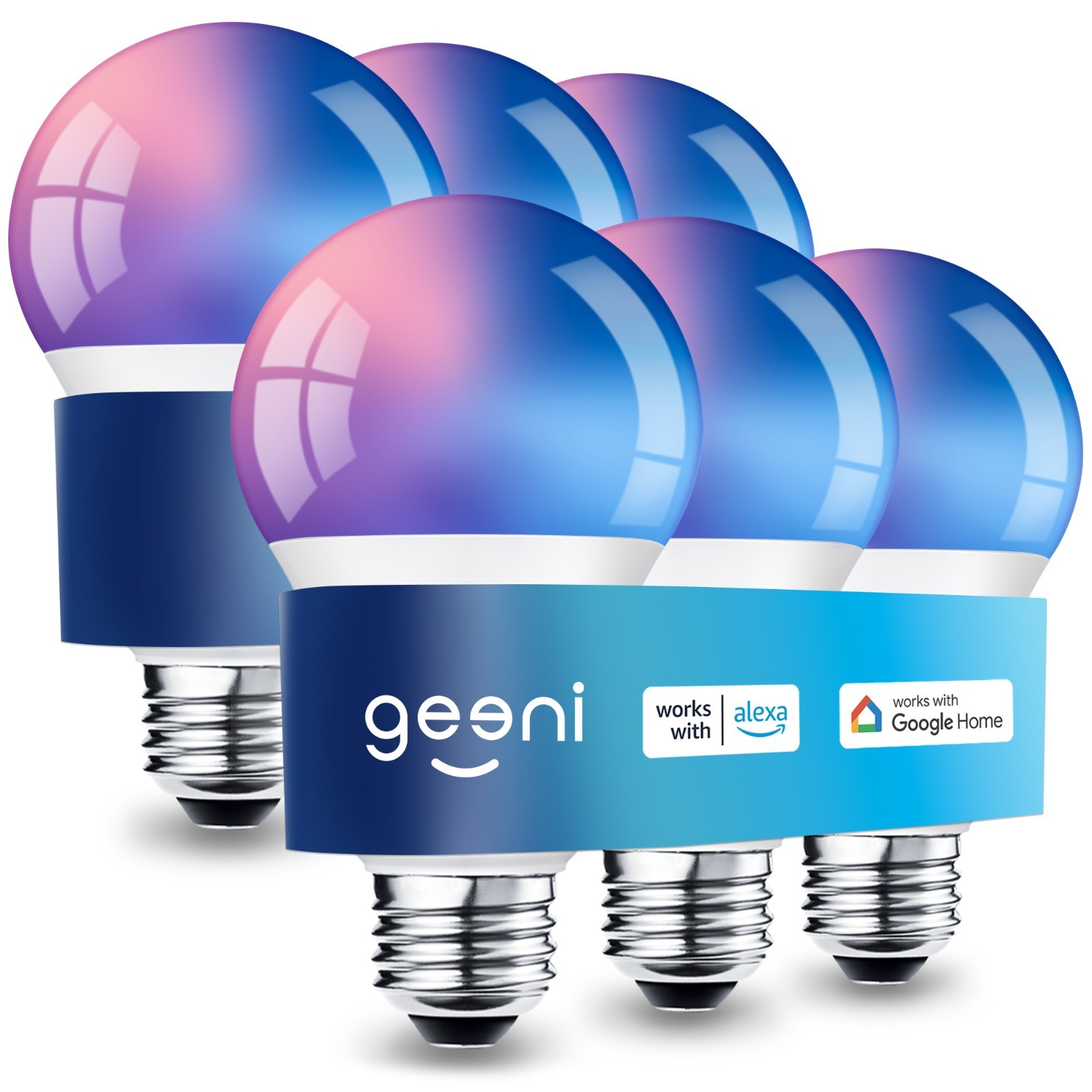 Geeni 6-Pack Smart LED Bulbs | Multicolor Wi-Fi Light Bulbs with Alexa & Google