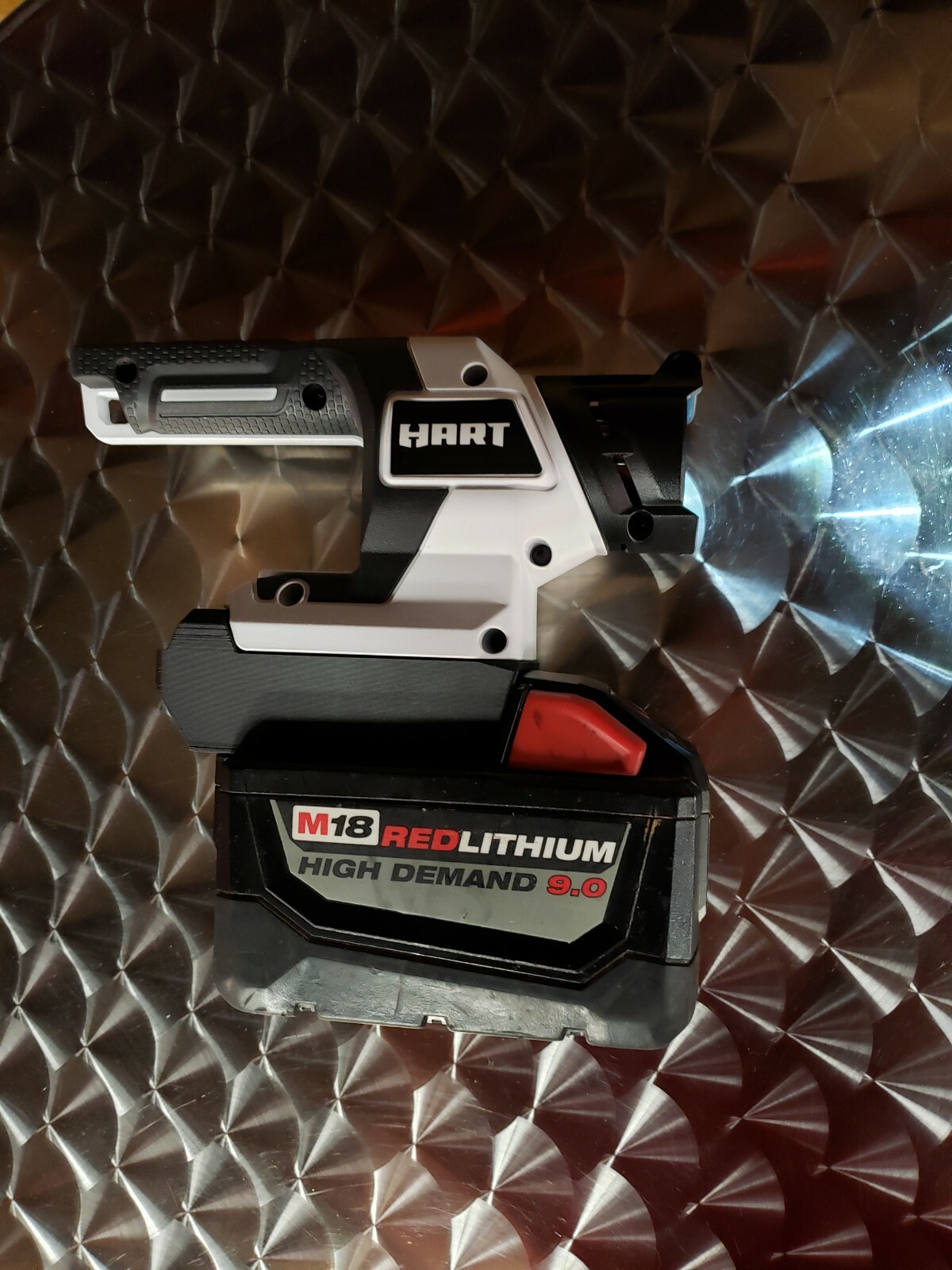 Broken defective Hart 20v tool to Milwaukee M18 battery adapter