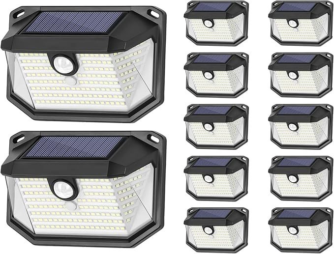 Solar Motion Sensor Wall Lights 12 Pack 178 LEDs 270 Degree Wide Angle