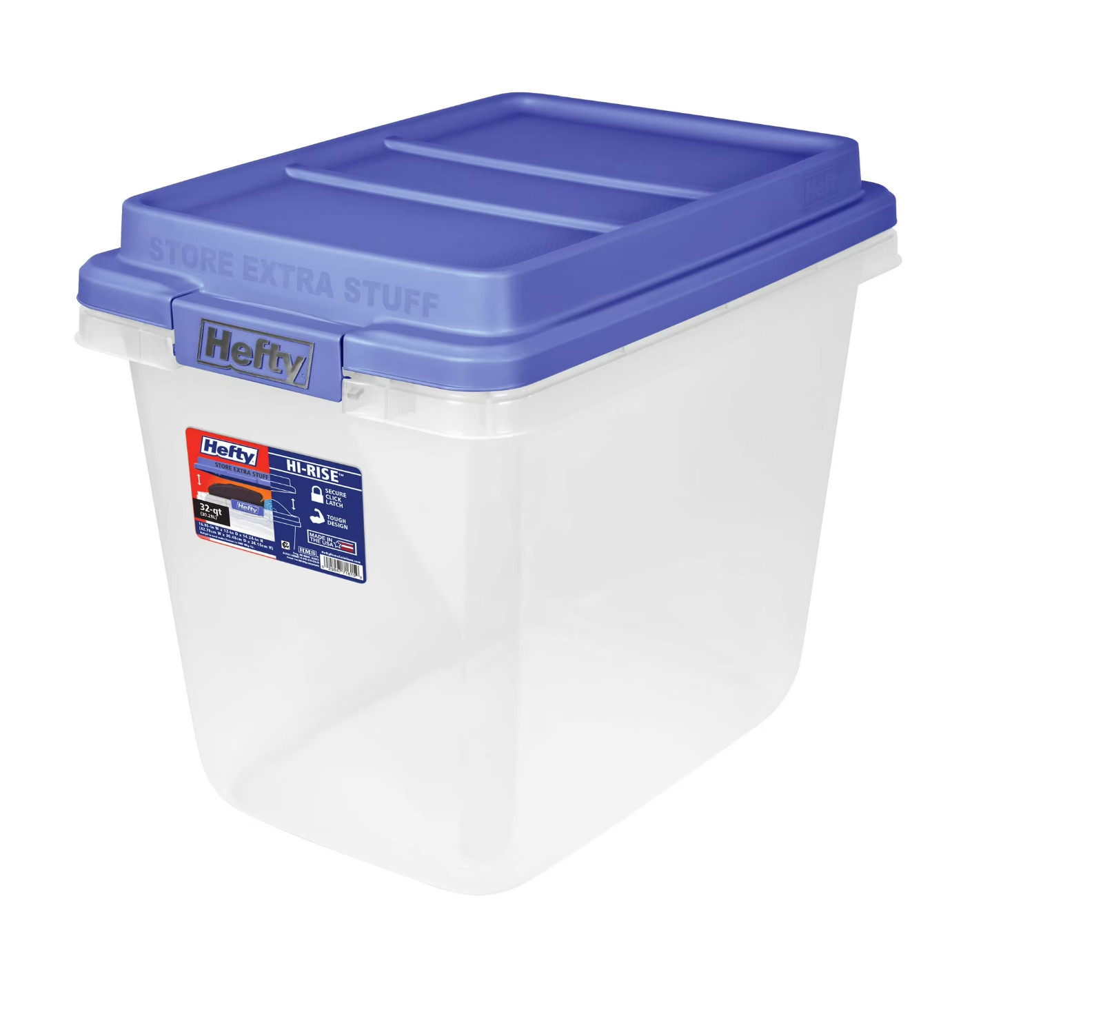 Hefty, 32 Quart Clear Storage Bin, Latched Storage Container