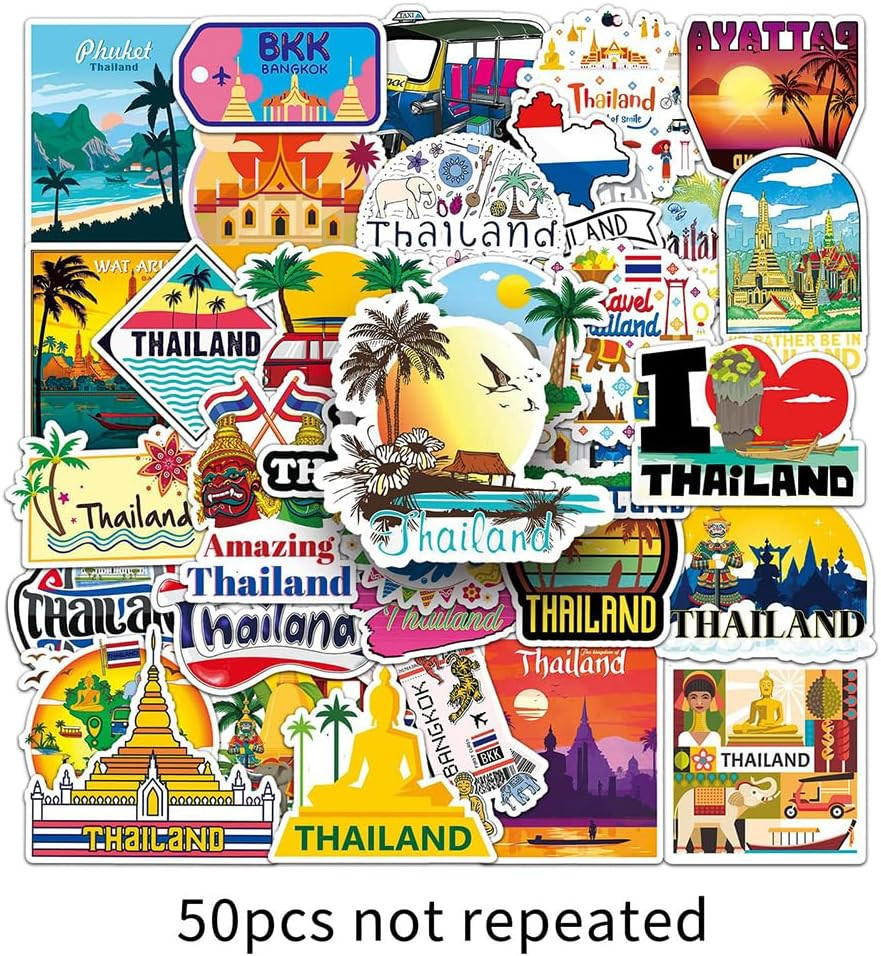 50Pcs Thailand Travel Stickers|Sawatdee Ka Waterproof Vinyl Decals for Water Bot