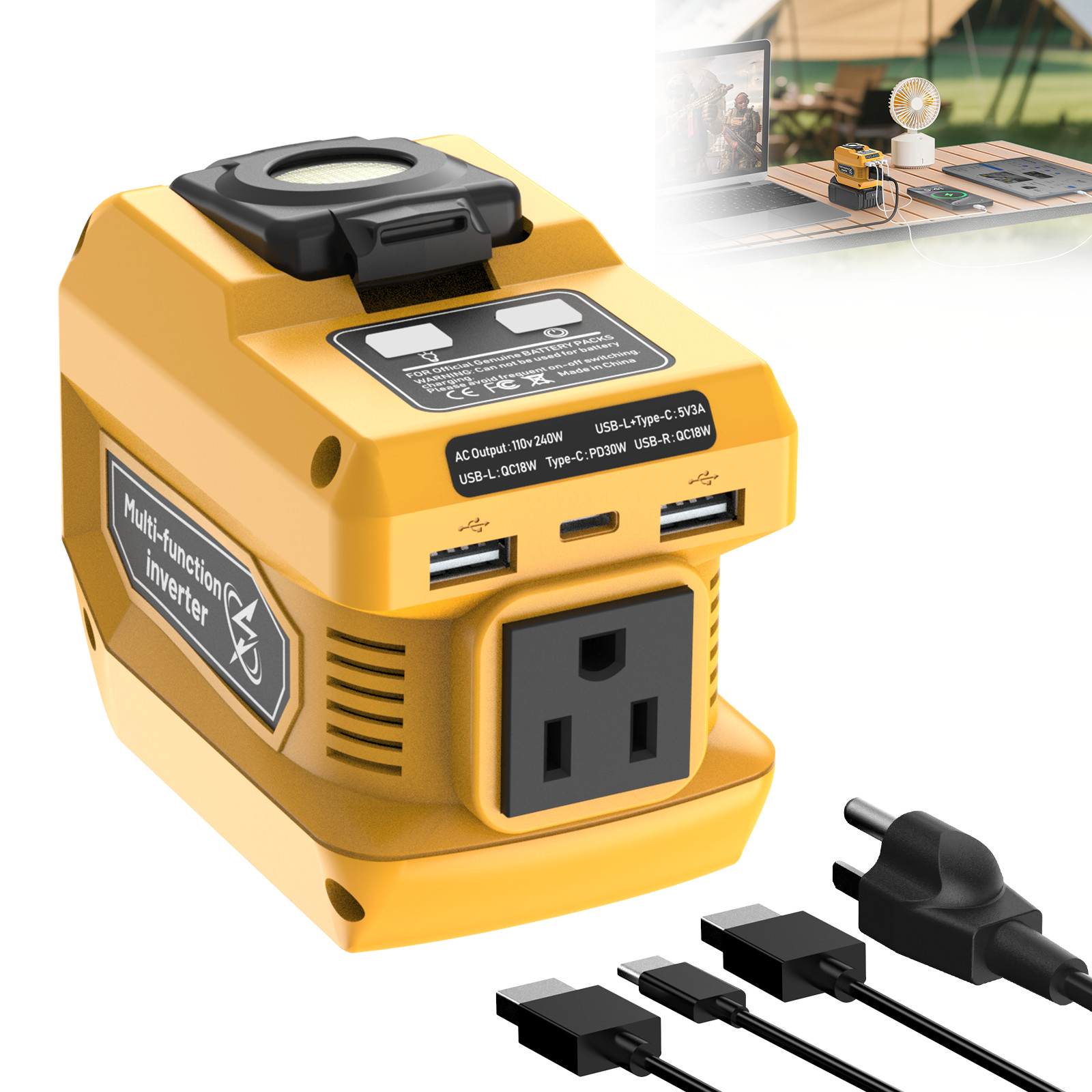 220W Power Inverter Compatible with Dewalt 20V Battery – DC 20V to 110V AC