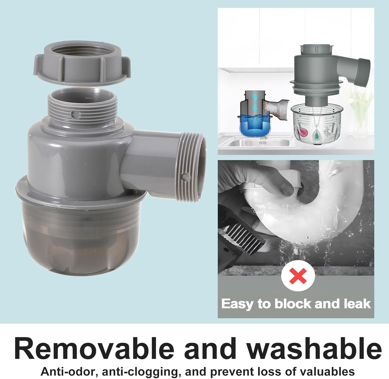 Sink Trap 1 1/2” P-Trap Replacement Upgrade Visible Removable Easy to Clean Dra