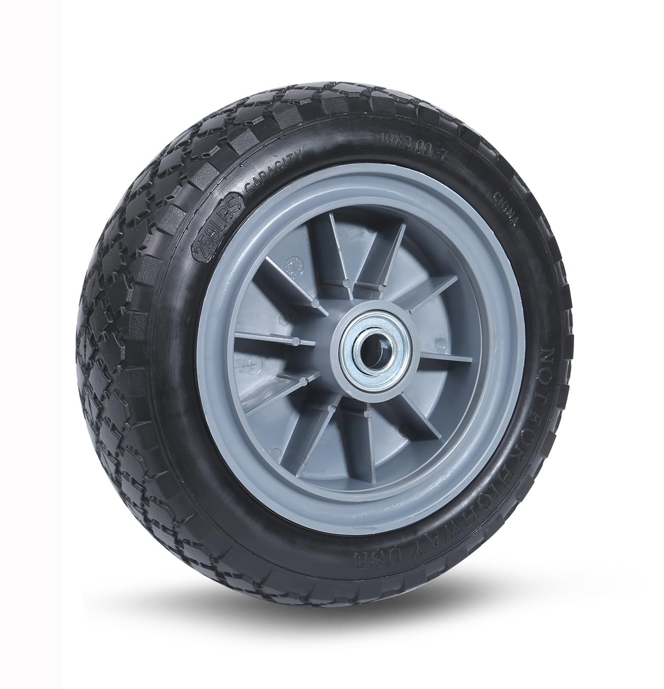 MaxxHaul 10″ Flat Free Solid Tire 10×3.00-7″ Wheel with 5/8″ Axle Bore Hole -…