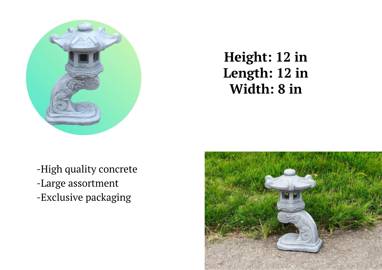 Concrete Japanese Lantern Garden Statue Outdoor Zen Decor Pagoda Sculpture