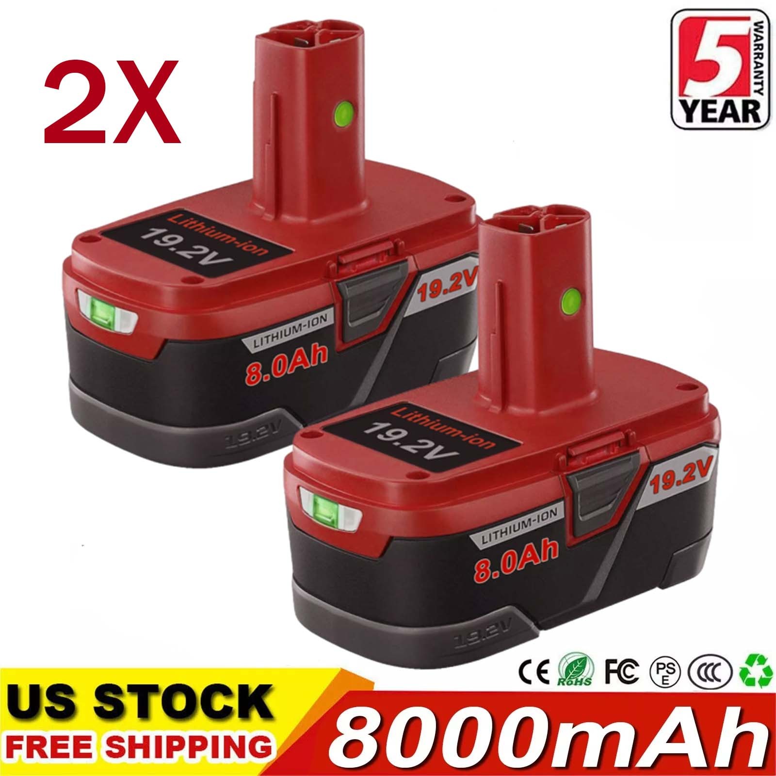 For CRAFTSMAN C3 19.2 VOLT LITHIUM DIEHARD BATTERY PACK 315.PP2011 2PCS 8.0Ah