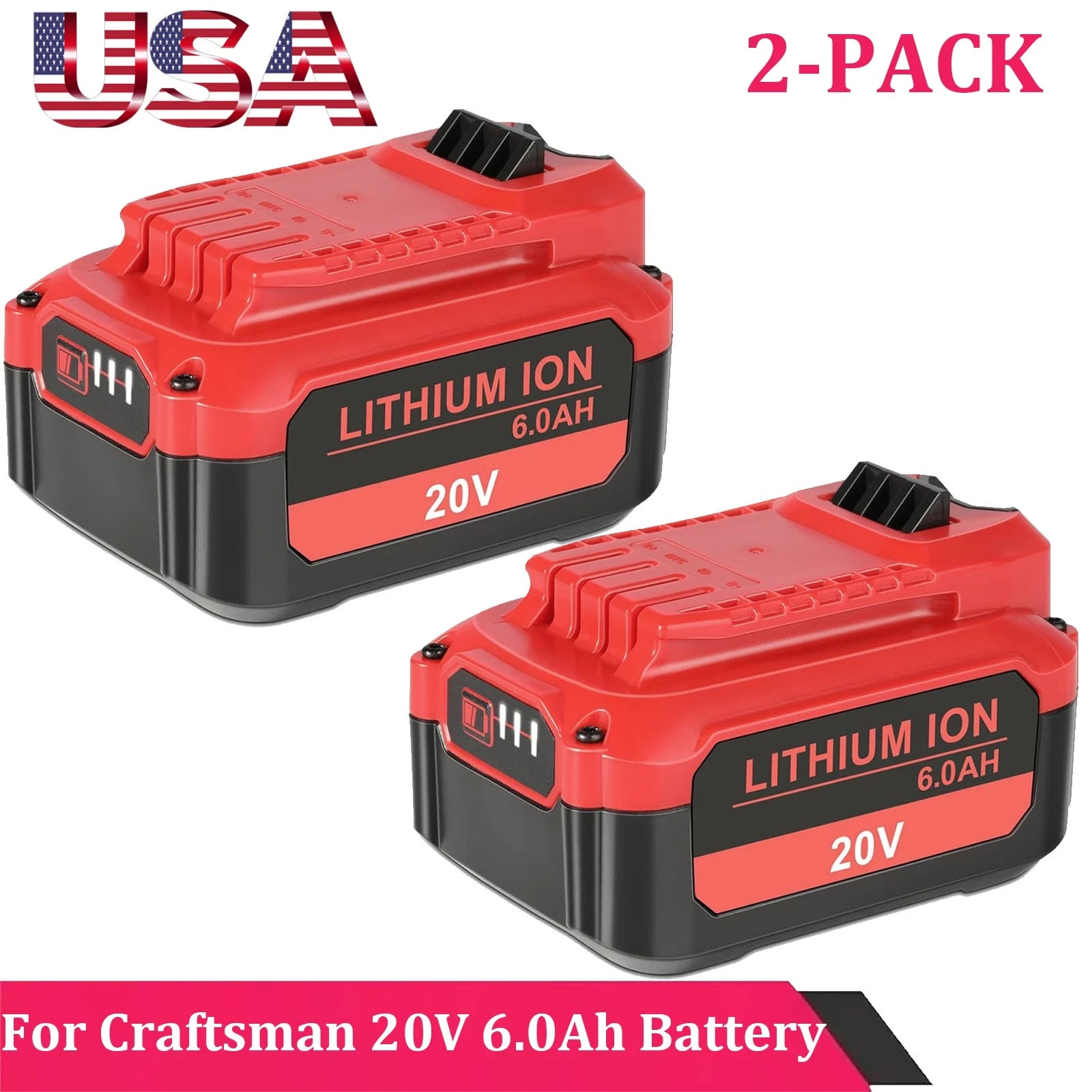 2Pack 20V 6.0Ah CMCB206 Replacement Battery for Craftsman CMCB205 CMCB204 CMCB21