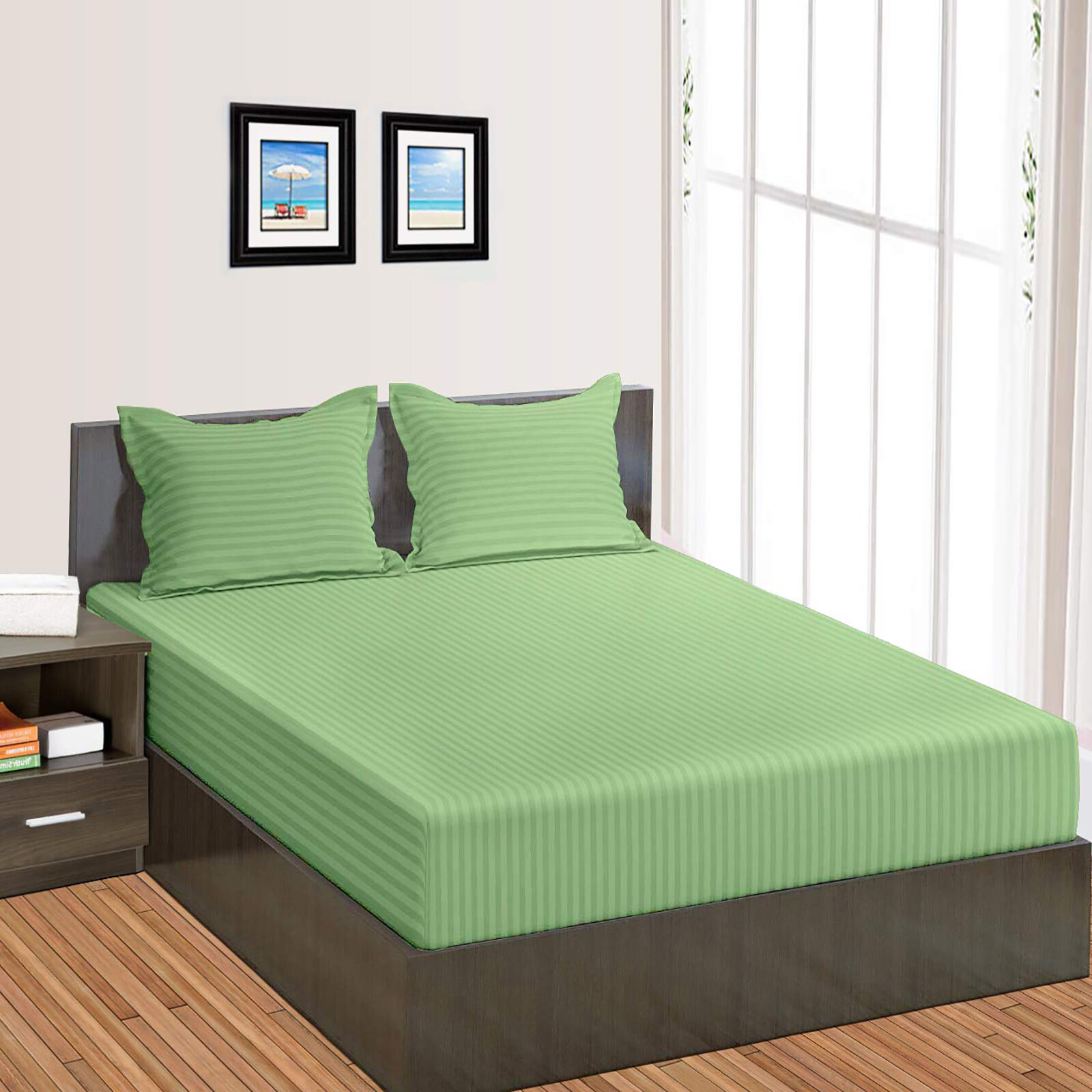 Organic Cotton 1000-1200 TC Stripe 1 PC Fitted Sheet Extra Depth Pocket US King