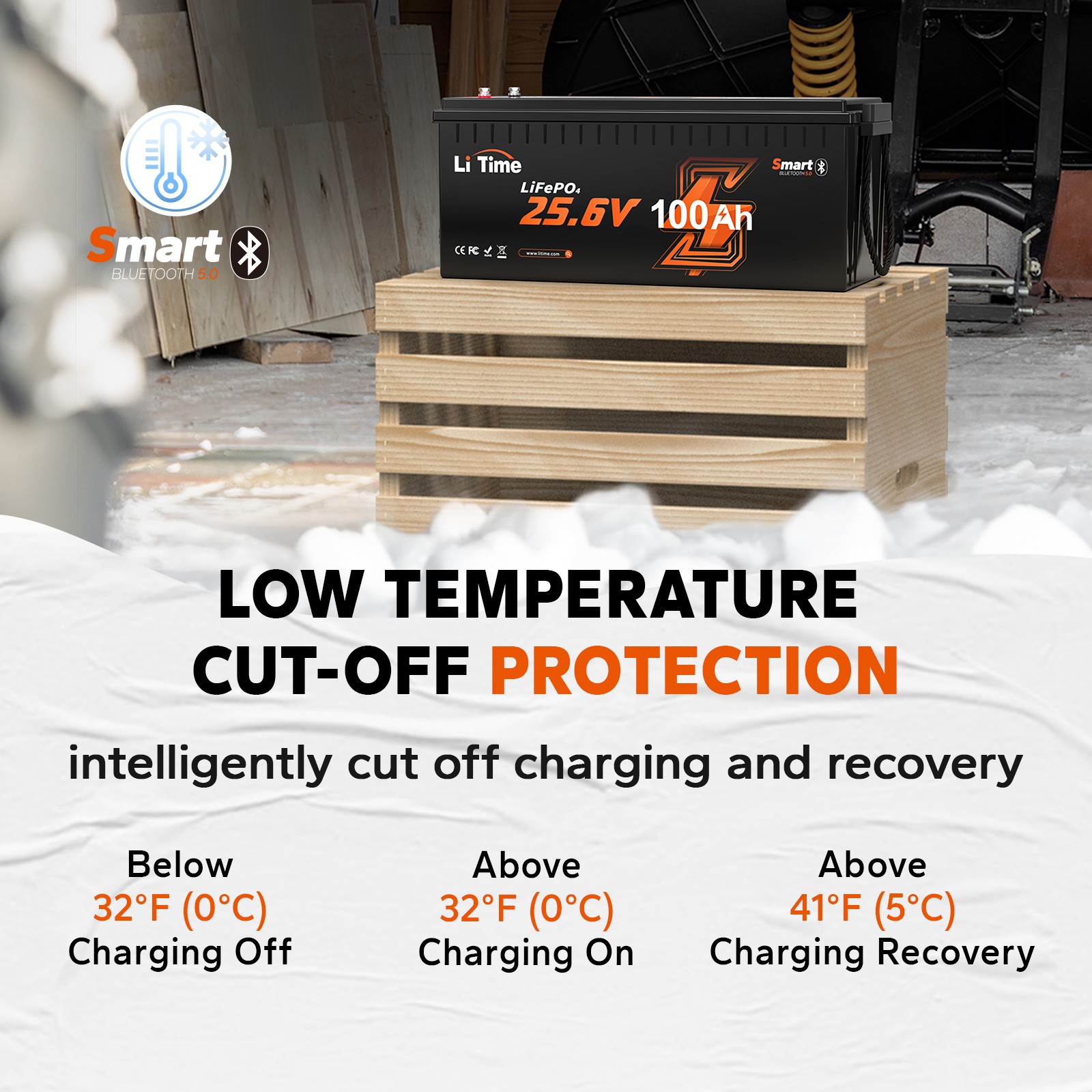 Litime 24V 100Ah Smart Low Temp LiFePO4 Lithium Battery For RV Boat-Refurbished