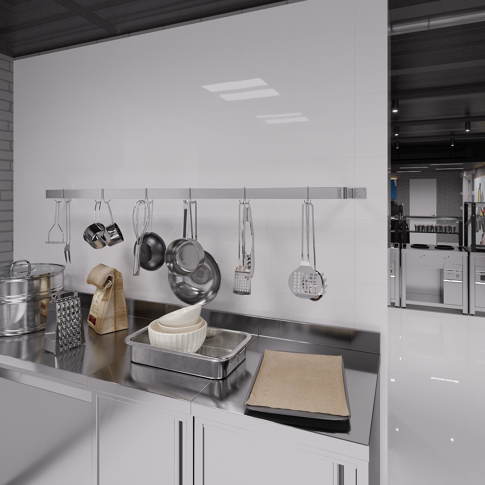 60 in. Wall-Mounted Stainless Steel Single-Line Pot Rack