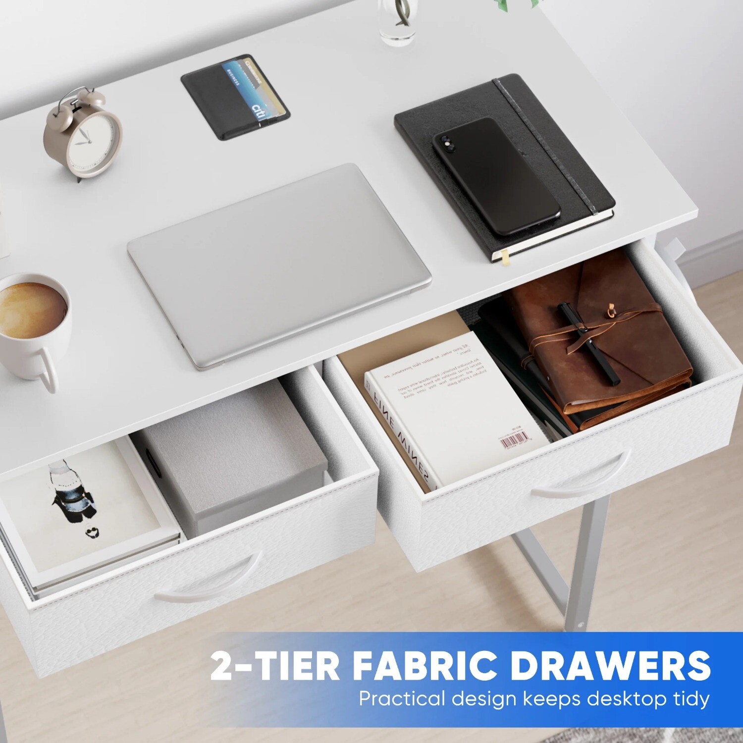 32inch Home Office Small Computer Desk,Small Study Table with 2 Fabric Drawers