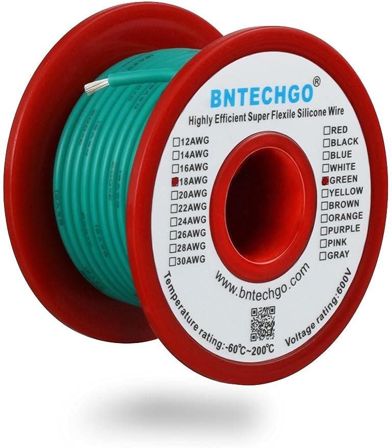18 Gauge Silicone Wire Green 50ft Spool Ultra Flexible Tinned Copper 600V