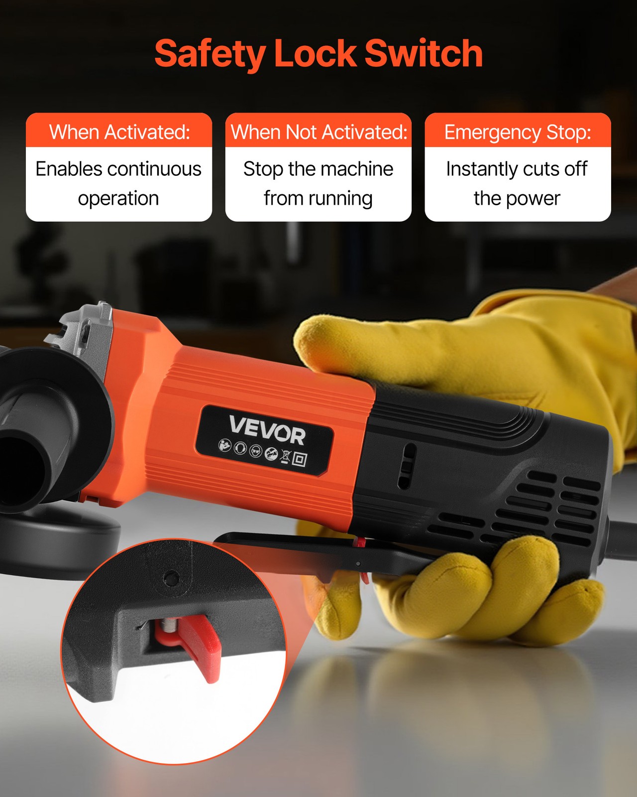 VEVOR Angle Grinder 4-1/2″ 8A Electric Grinder Power Tool 12000RPM High-Speed