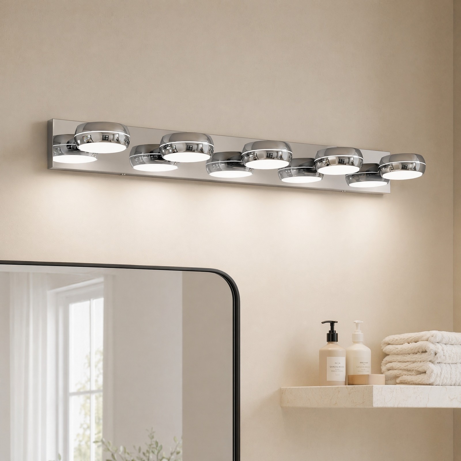 35 in 5 Light Modern Chrome LED Vanity Bathroom Over Mirror Wall Sconce Fixture