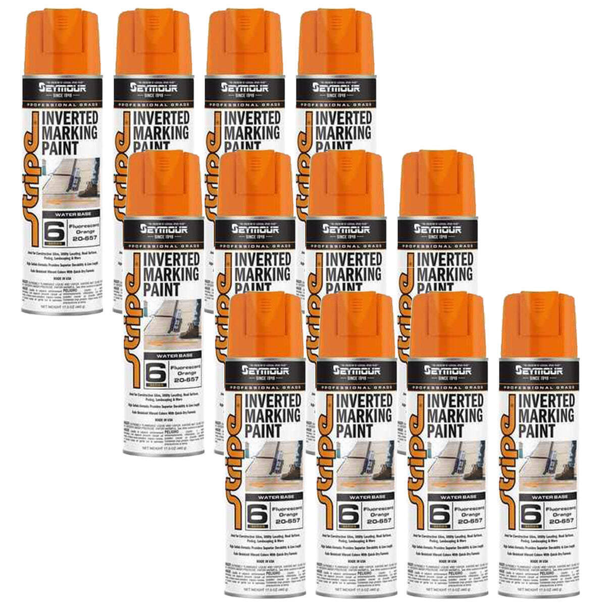 12PK Seymour 20-657 Stripe Waterbase Marking Paint 17 oz. Fluorescent Orange