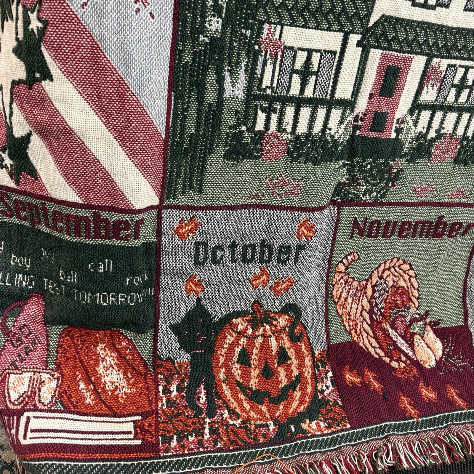 VTG 90s Tapestry Throw Blanket Welcome Home Calendar Holidays 12 Months EUC