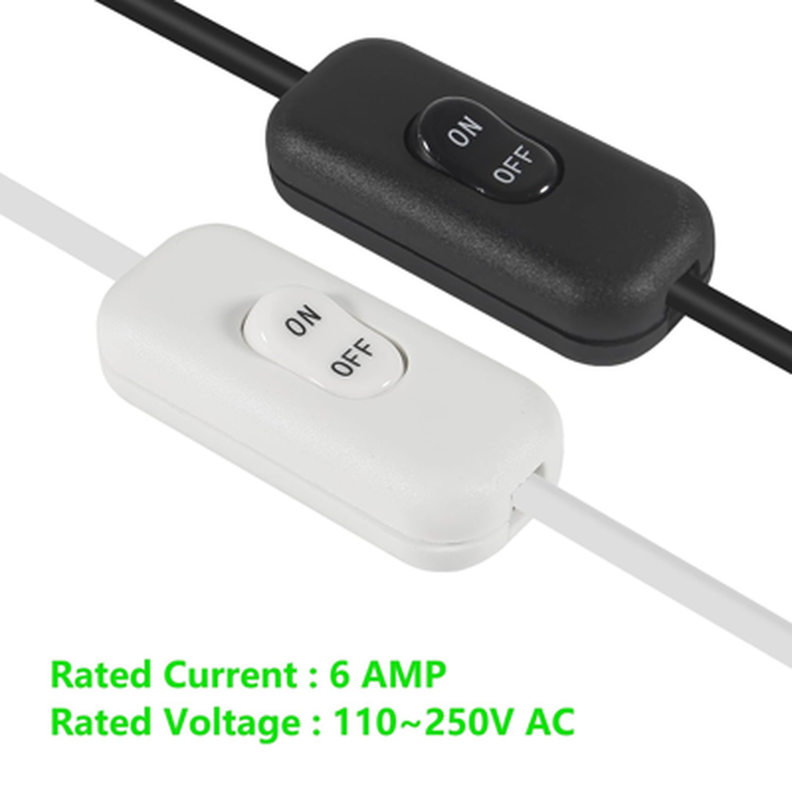 4 Pack Inline Cord Switches AC 250V 6A On Off Lamp Switch Plastic Handle For