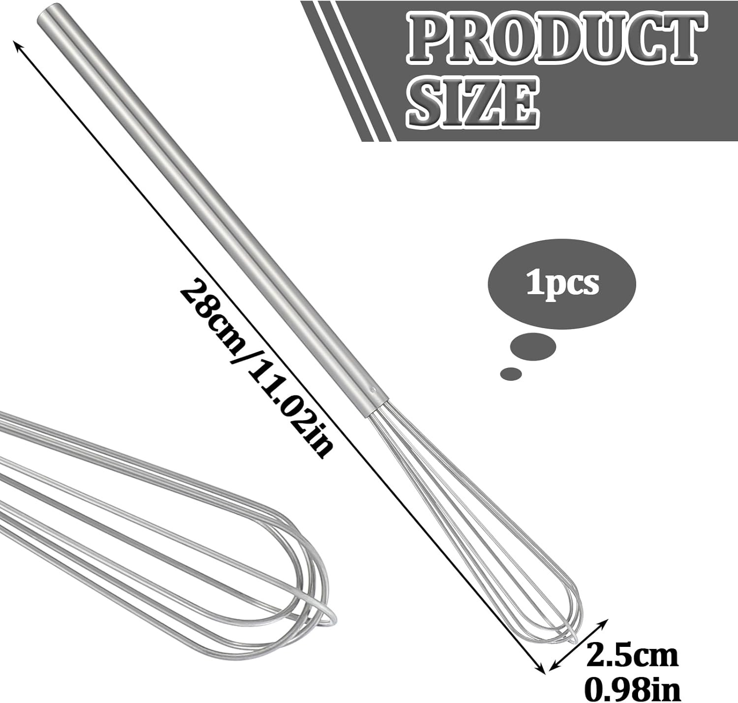 Small Whisk, 9.8in Stainless Steel Whisk Tiny Skinny Whisk for Cooking
