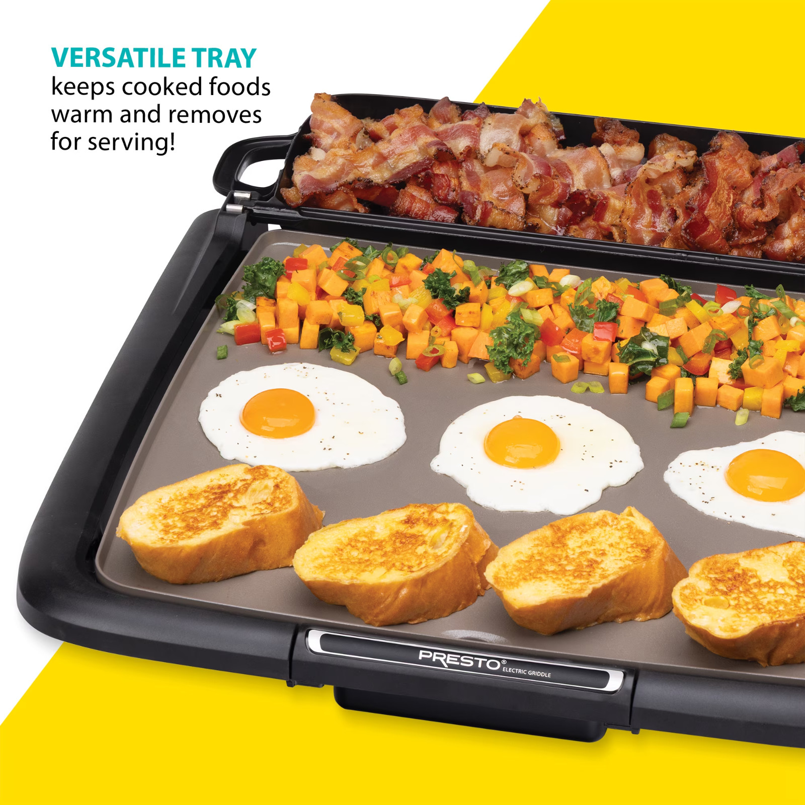 Presto Ceramic Electric Griddle/Warmer Plus, Black 07024, Dishwasher Safe Parts