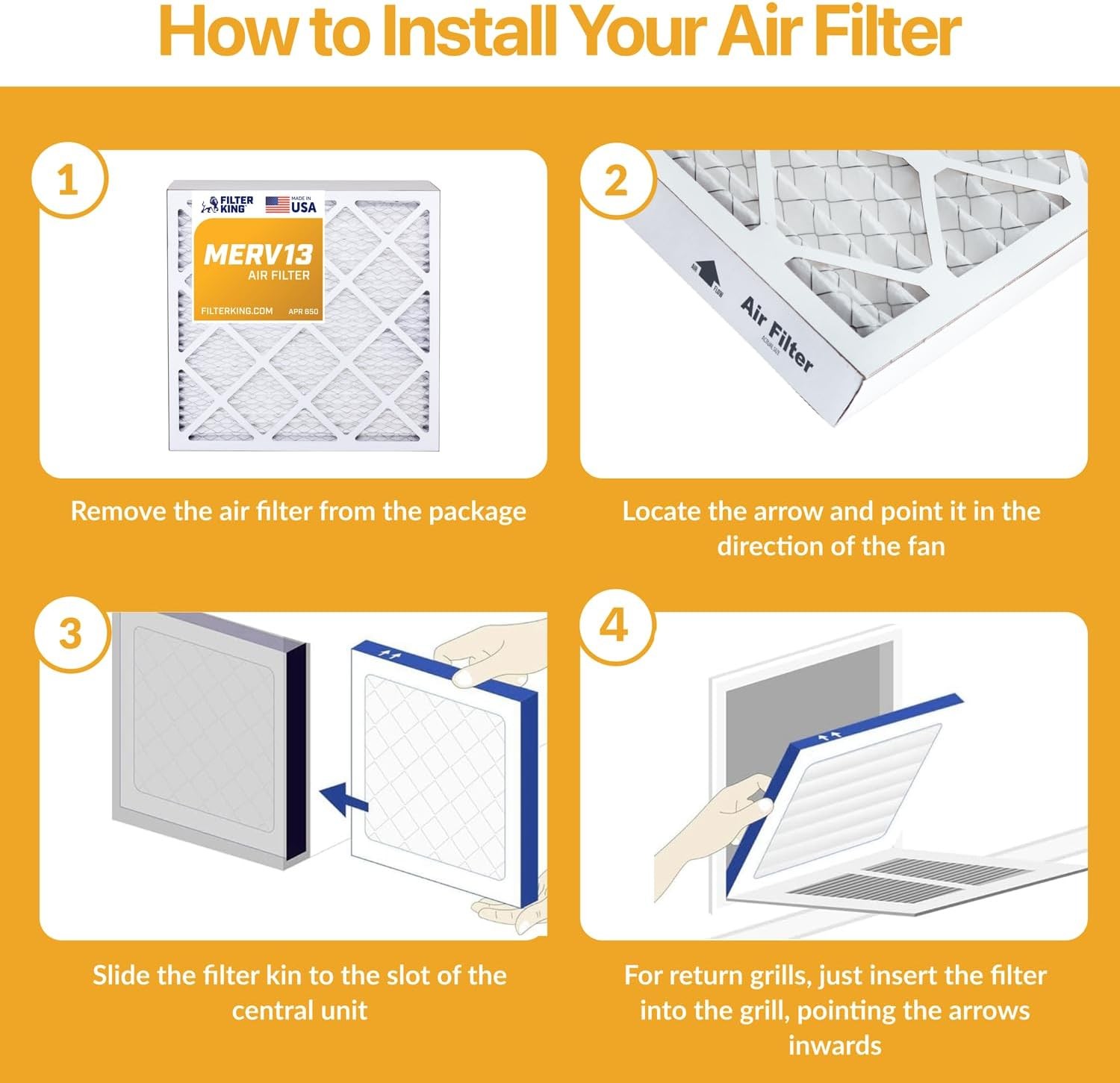 Filter King 16x25x1 Air Filter 6-PACK MERV 13 Actual Size 15.5 x 24.5 x .75″