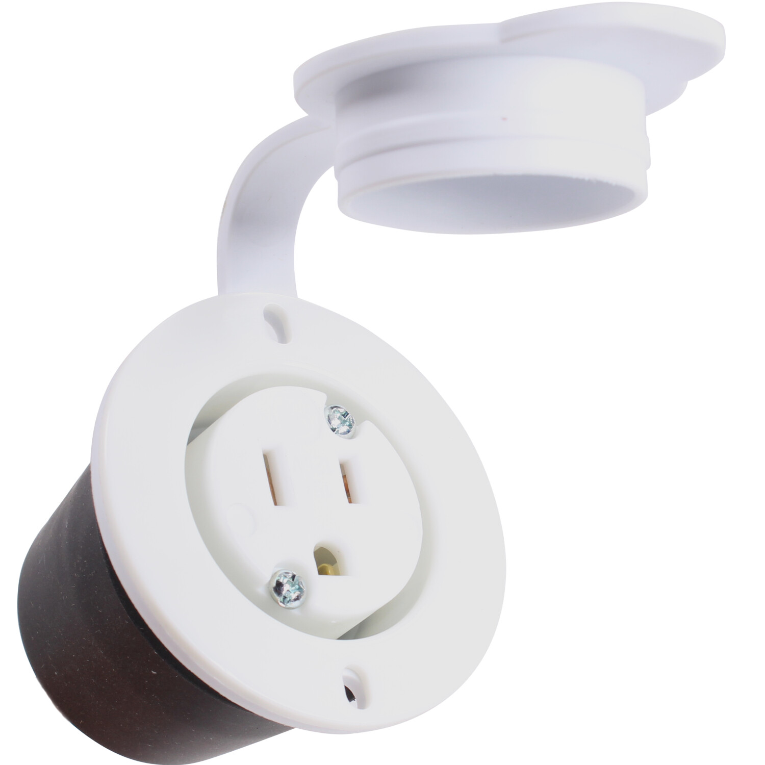 110V 15A White Black RV Marine Onboard Shore Power Flanged Outlet Receptacle 120