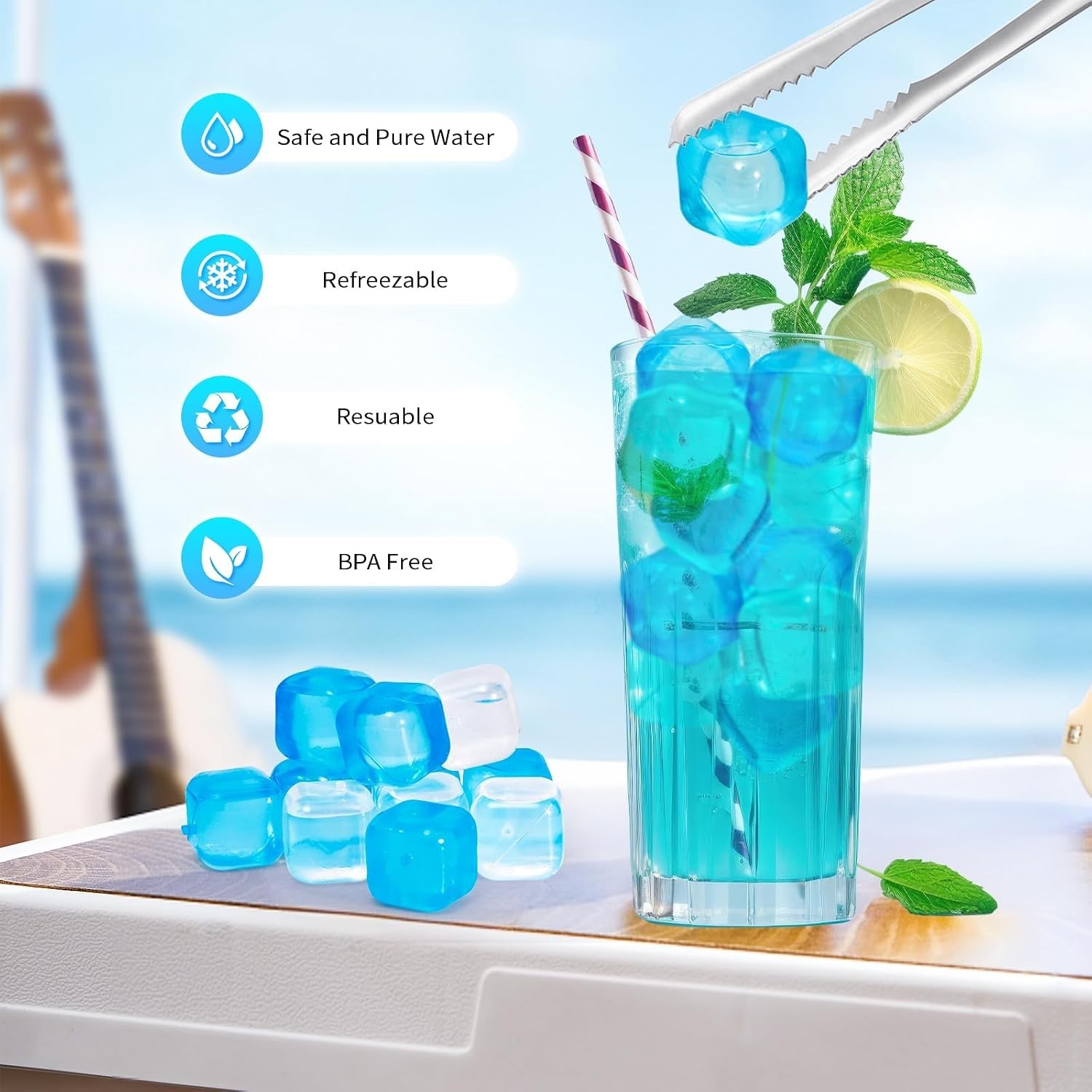 380 Pack Reusable Ice Cube Drinks Refreezable Plastic Ice Cubes Without Diluting