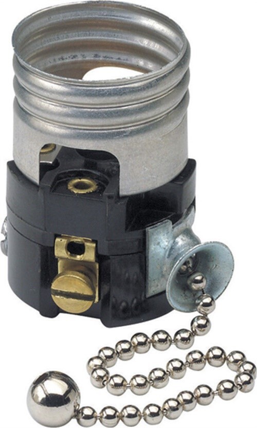 Leviton 19980-00M Silver Aluminum 660W 250V Medium Base Pull Chain Lamp Socket