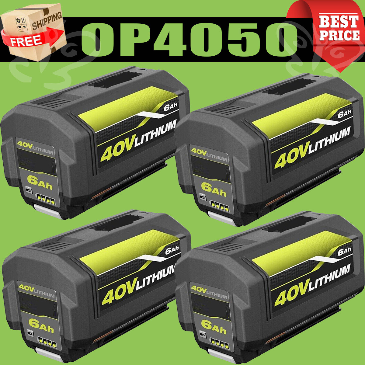 1-4 Pack For Ryobi OP40602 40V 6Ah High Capacity HP Lithium Battery With LED NEW